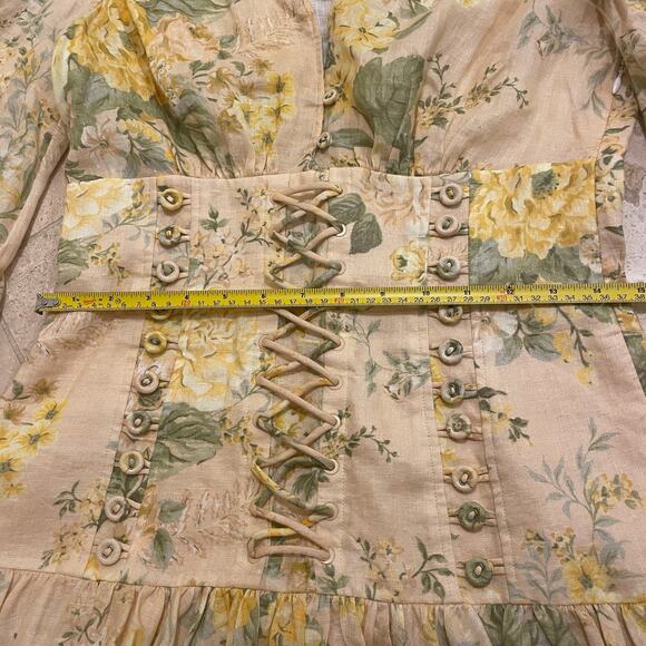 Zimmermann 2 US 6 Amelie Corset Dress | Floral Romantic Feminine Linen Mini $795 - Picture 8 of 14